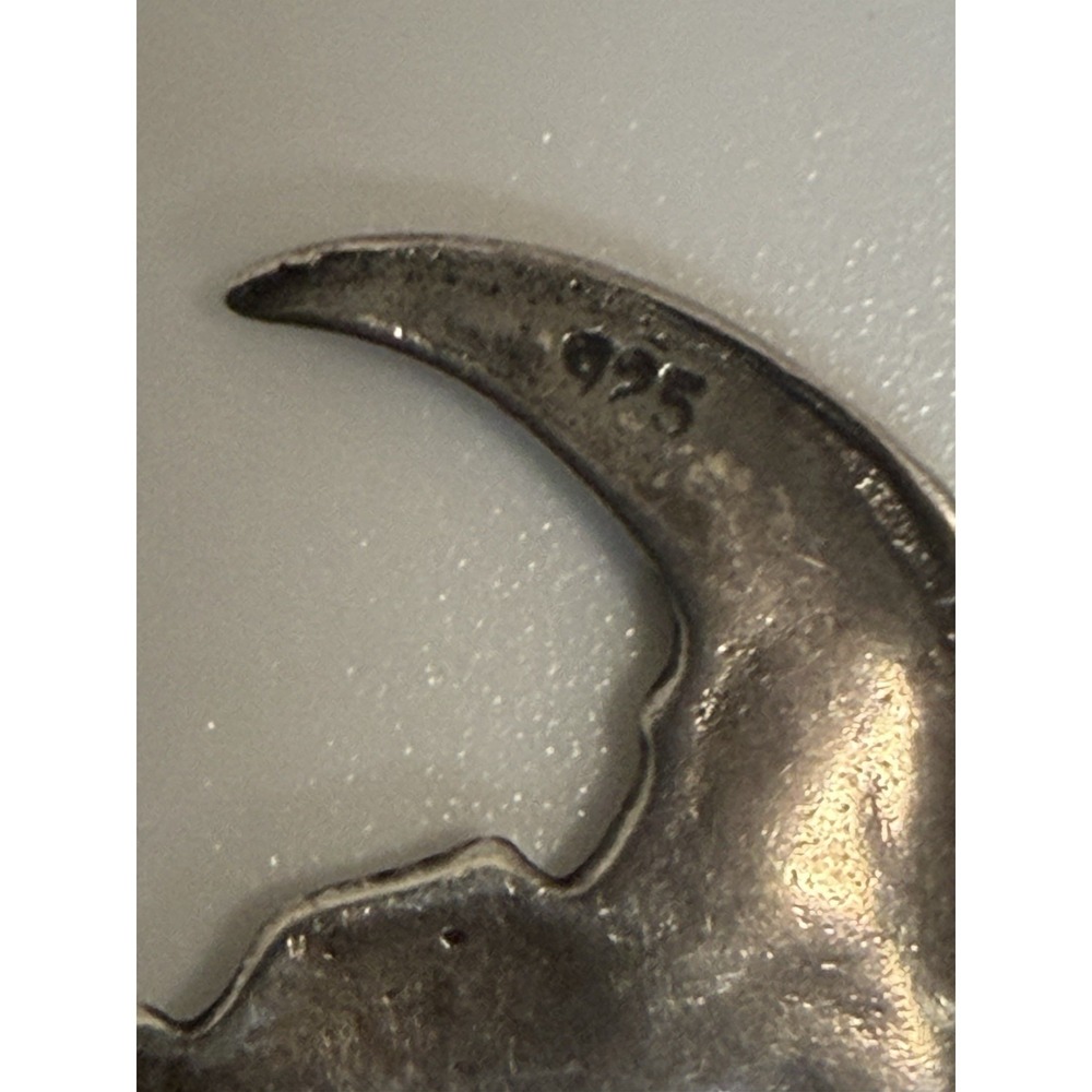 Vintage Sterling Silver Pendant with Girl's Face Hat Crescent Moon Silhouette - Picture 8 of 12